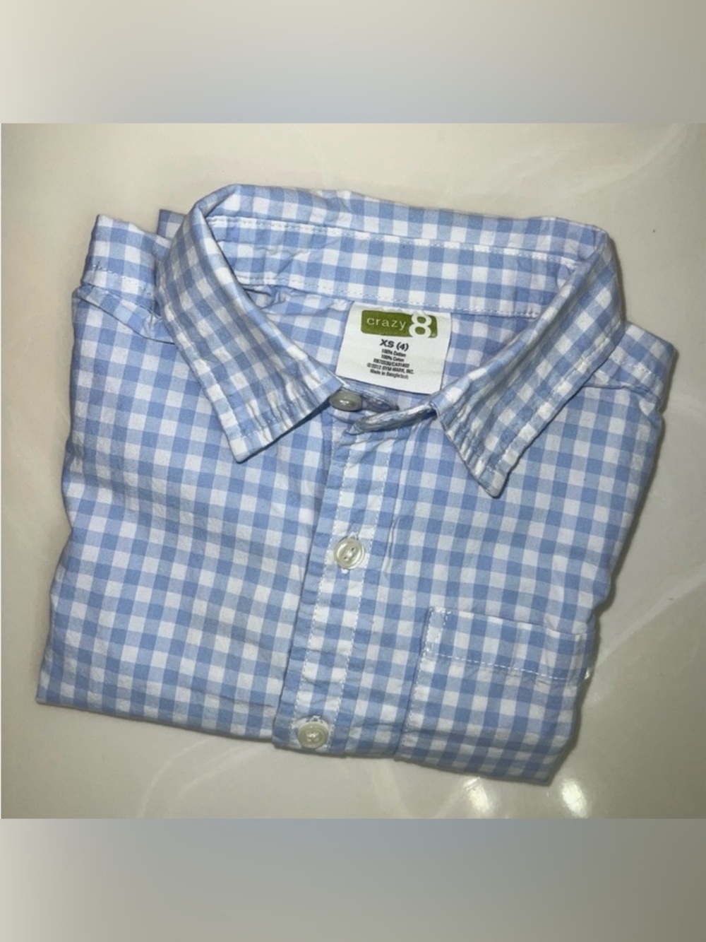 Crazy 8 Boys Long Sleeve Blue & White Plaid Shirt Size XS(4) 100%Cotton Like New